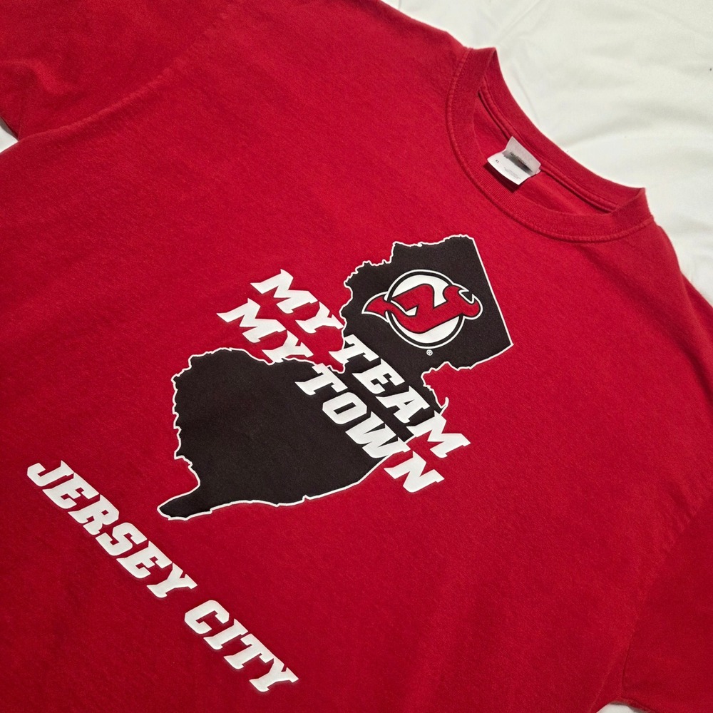 Fruit of the Loom New Jersey Devils Jersey City NHL Red T-Shirt Mens XL